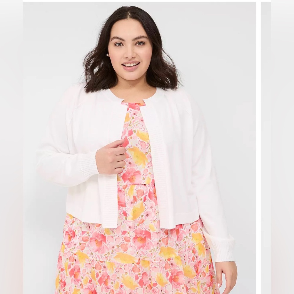 Lane Bryant 26/28 White Classic Long Sleeve Open Front Shrug NWT